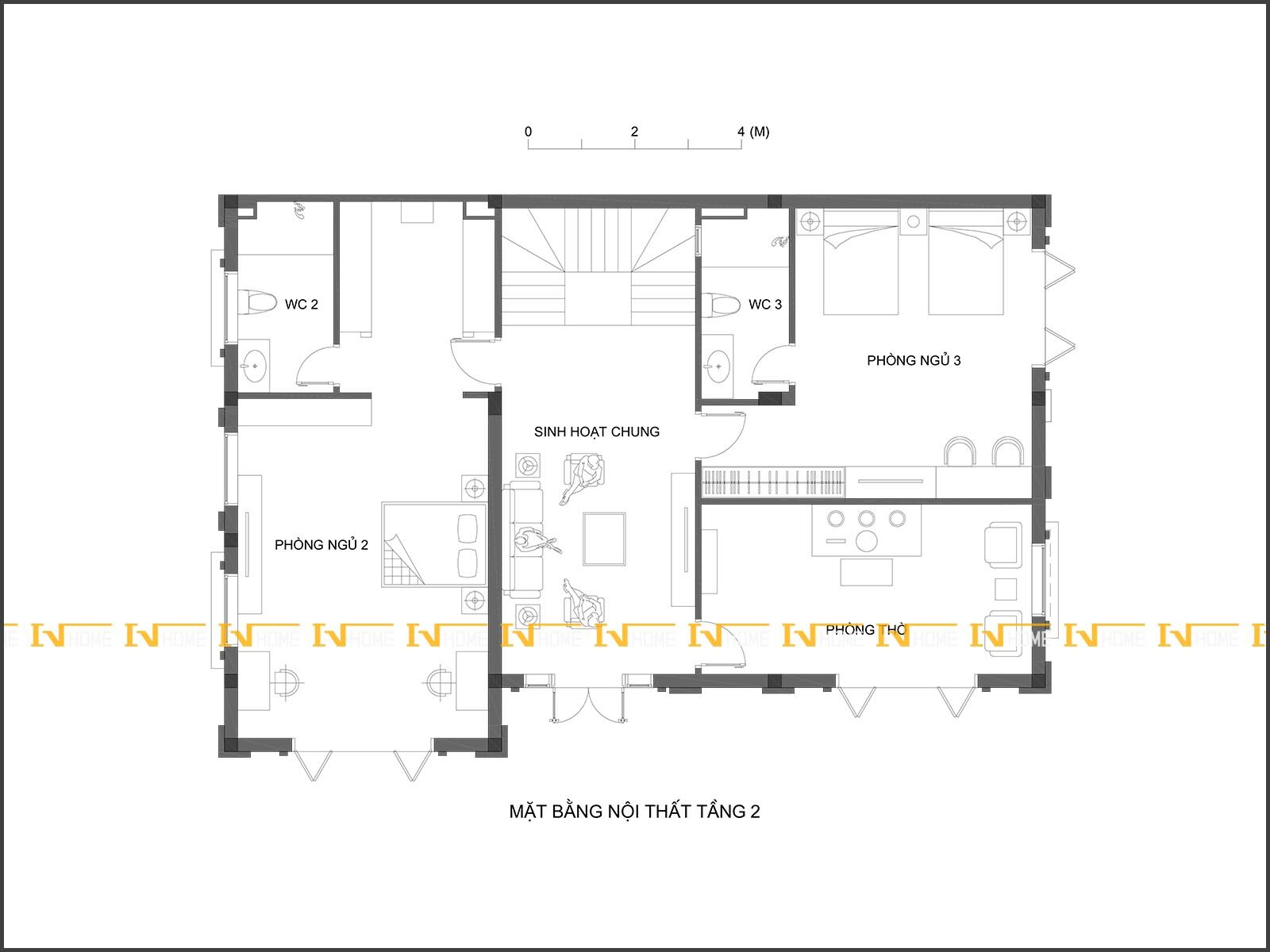 180324-1, mặt bằng phòng thờ, ngủ 2, 3, sinh hoạt chung.