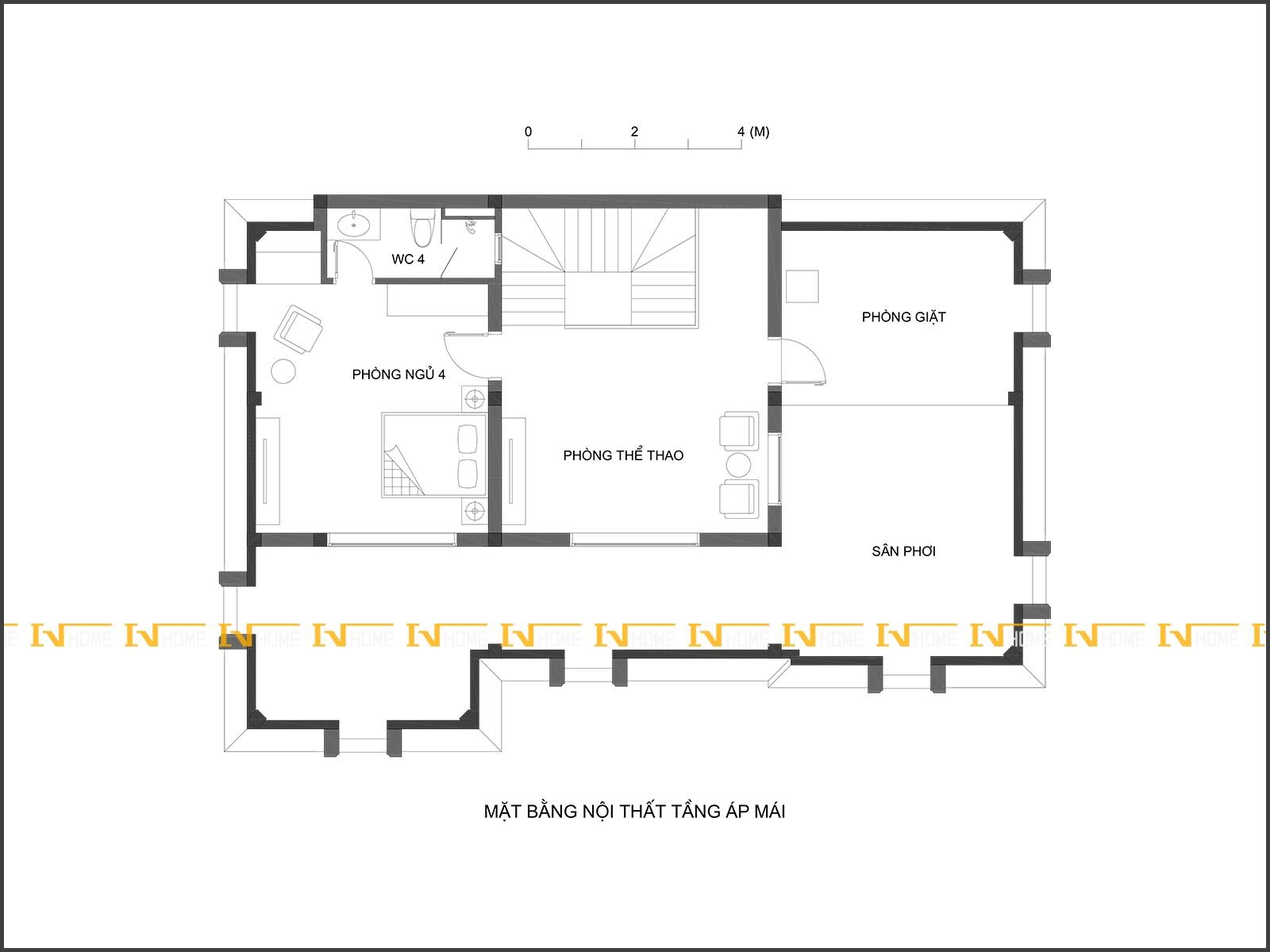 180324-1, mặt bằng phòng ngủ 4, thể thao, sân giặt phơi.