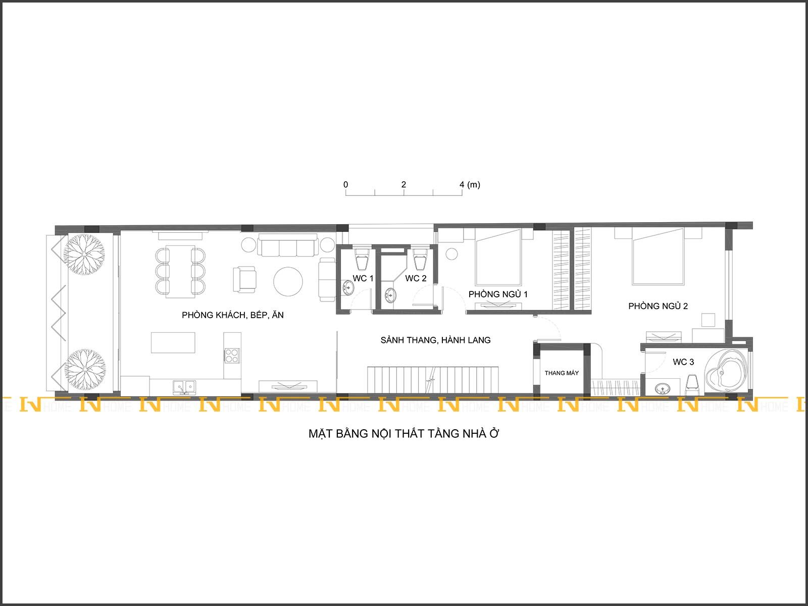 210508, mặt bằng tầng nhà ở gia đình, diện tích 6x24m.